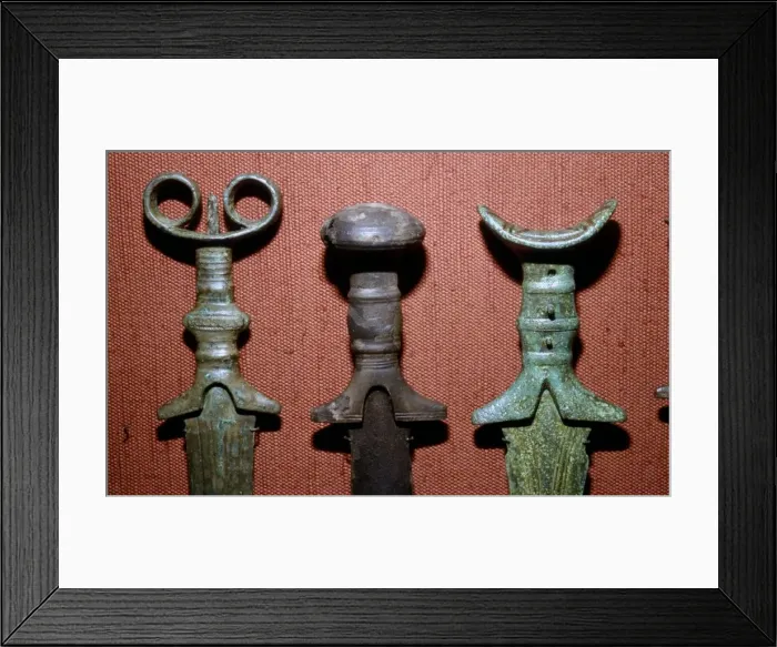 Framed Print : Hilts of Bronze Swords from South Bavaria, Germany, 12th-8th century BC Framed Print : Hilts of Bronze Swords from South Bavaria, Germany, 12th-8th century BC