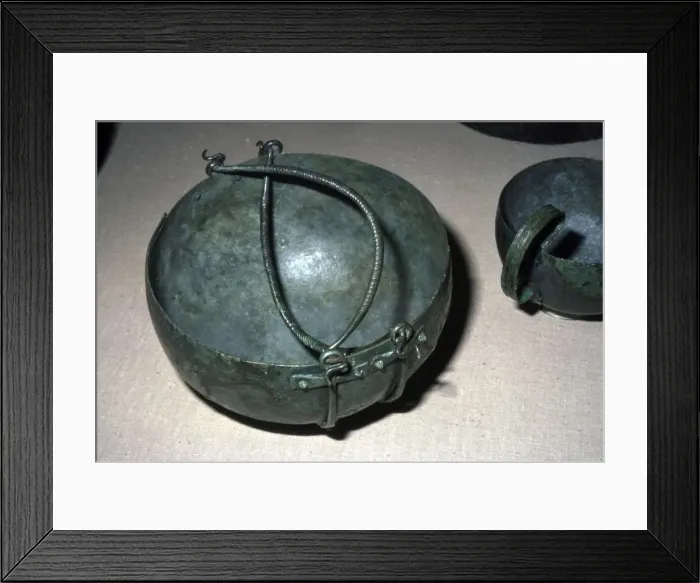 Framed Print : Celtic bronze kettle with double handles, Unternack, Bavaria, Halstatt period, 750-600 BC Framed Print : Celtic bronze kettle with double handles, Unternack, Bavaria, Halstatt period, 750-600 BC