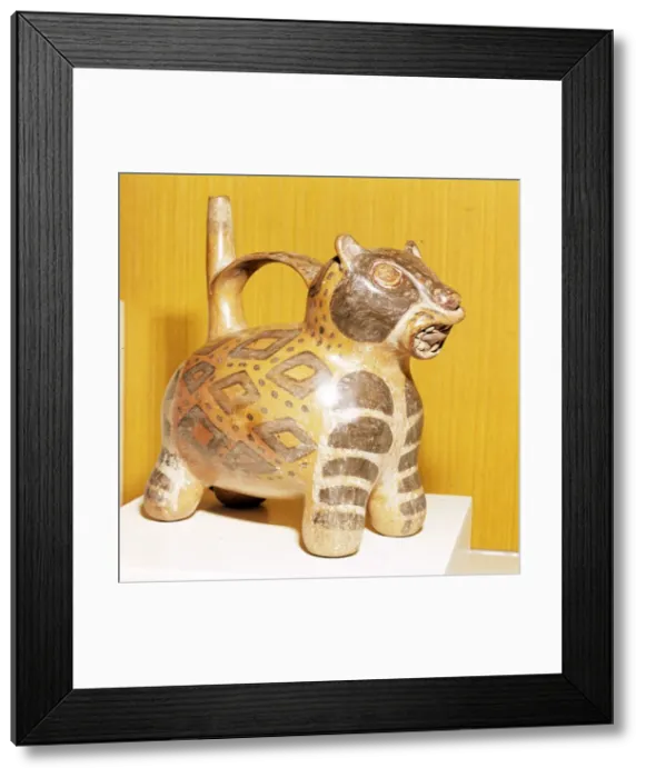 Framed Print : Painted pottery Bridge and Spout vessel in the form of a Jaguar, Tiahuanaco, Peru, 100-600 Framed Print : Painted pottery Bridge and Spout vessel in the form of a Jaguar, Tiahuanaco, Peru, 100-600
