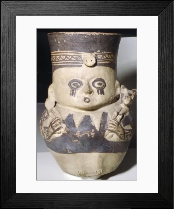 Framed Print : Man Carrying a Llama, Painted pottery vase, Chancay, Peru, 1000-1470 Framed Print : Man Carrying a Llama, Painted pottery vase, Chancay, Peru, 1000-1470