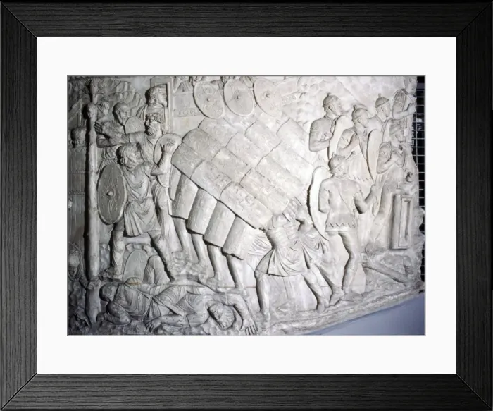 Framed Print : Testudo formation, detail of cast from Trajans Column, (1st century), c20th century Framed Print : Testudo formation, detail of cast from Trajans Column, (1st century), c20th century