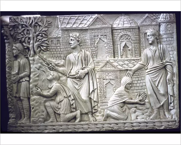 Moses Strikes the Rock, and Christ in the Garden, early Christian Sarcophagus, 4th century