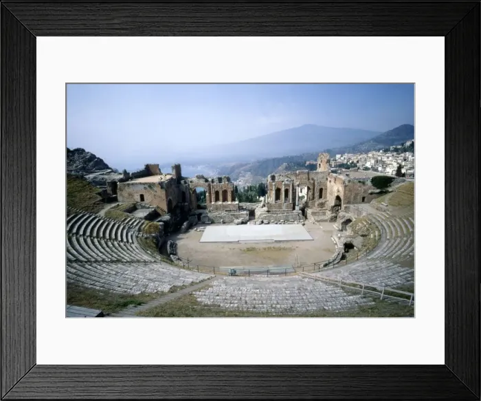 Framed Print : GreekGreek Ampitheatre, seashore and Mt Etna, Taormina, Sicily, 3rd century, (c20th century) Framed Print : GreekGreek Ampitheatre, seashore and Mt Etna, Taormina, Sicily, 3rd century, (c20th century)