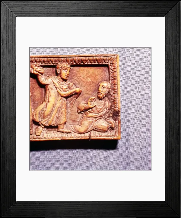 Framed Print : The Stoning of St Paul, Ivory Panel from Casket, Rome, late 4th century Framed Print : The Stoning of St Paul, Ivory Panel from Casket, Rome, late 4th century
