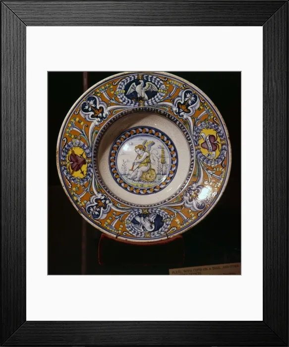 Framed Print : Cupid on a Snail blowing a trumpet, plate from Siena, Italy, 1510 Framed Print : Cupid on a Snail blowing a trumpet, plate from Siena, Italy, 1510