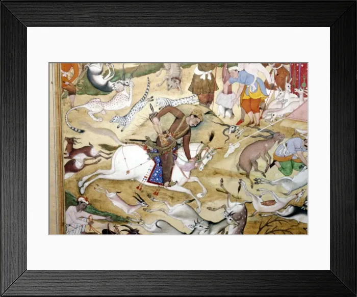 Framed Print : Akbar hunting, Mughal Scool, 1590 Framed Print : Akbar hunting, Mughal Scool, 1590