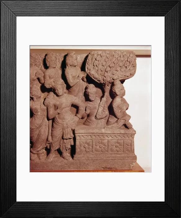 Framed Print : Panel from The Bodhimanda, Buddha prepares for enlightenment, c2nd-3rd century Framed Print : Panel from The Bodhimanda, Buddha prepares for enlightenment, c2nd-3rd century