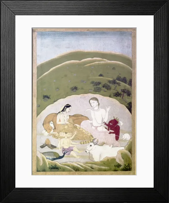 Framed Print : Siva and Parvati with their children, Ganesh and Karttikgya on Mount Kailash, c1745 Framed Print : Siva and Parvati with their children, Ganesh and Karttikgya on Mount Kailash, c1745