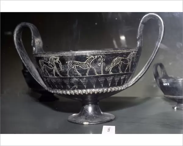 Etruscan Bucchero Vase with animal decoration, from Vulci. Italy, c620 BC