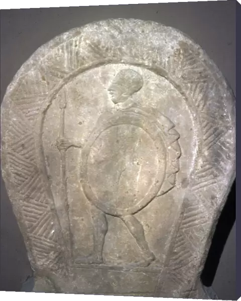 Etruscan Stela, Warrior with Shield and spear c420 BC-300 BC