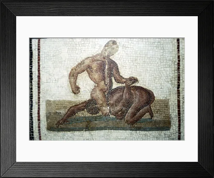 Framed Print : Roman Mosaic Wrestlers, c2nd-3rd century Framed Print : Roman Mosaic Wrestlers, c2nd-3rd century
