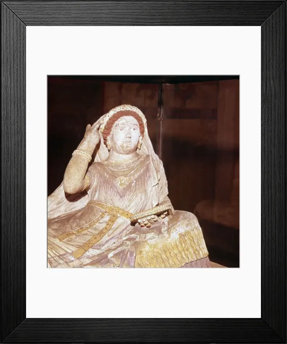 Framed Print : Detail of Woman on Etrusan Sarcophagus of Larthia Seianti from Chiusi, 6th century BC Framed Print : Detail of Woman on Etrusan Sarcophagus of Larthia Seianti from Chiusi, 6th century BC