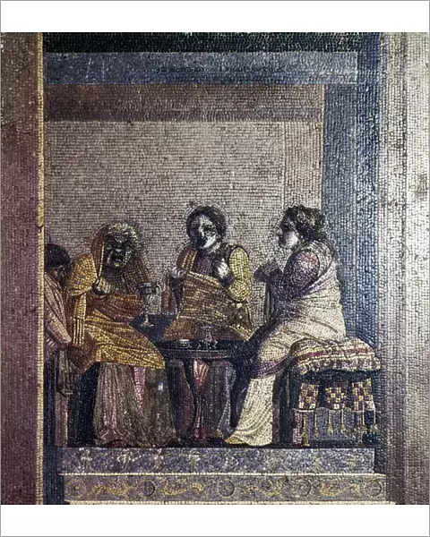Roman mosaic of Scene from play with masked actors, Villa of Cicero, Pompeii, c2nd century BC. Artist: Dioscurides of Samos