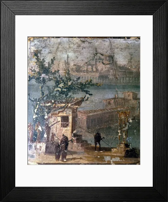 Framed Print : Mythical landscape at Naples, Roman wallpainting from Pompeii, c1st century Framed Print : Mythical landscape at Naples, Roman wallpainting from Pompeii, c1st century
