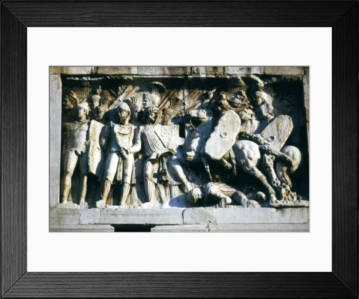 Framed Print : Roman Troops and Barbarians on the Arch of Constantine, relief detail, early 2nd century Framed Print : Roman Troops and Barbarians on the Arch of Constantine, relief detail, early 2nd century