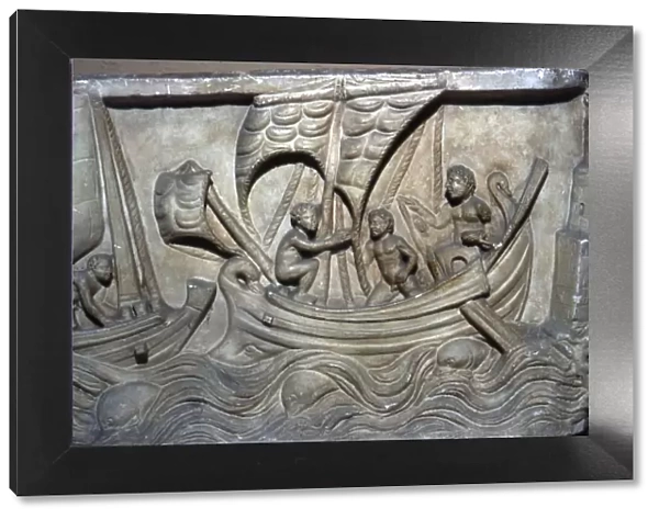 Roman relief, Merchant Ship with Lighthouse on right