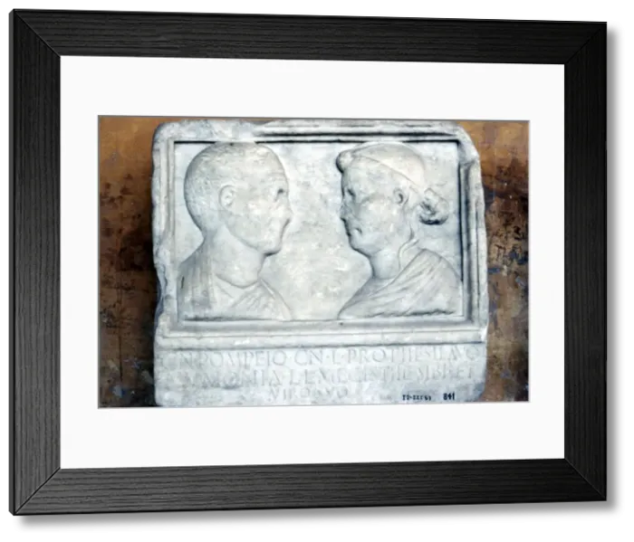 Framed Print : Roman tombstone, husband and wife face-to-face Framed Print : Roman tombstone, husband and wife face-to-face