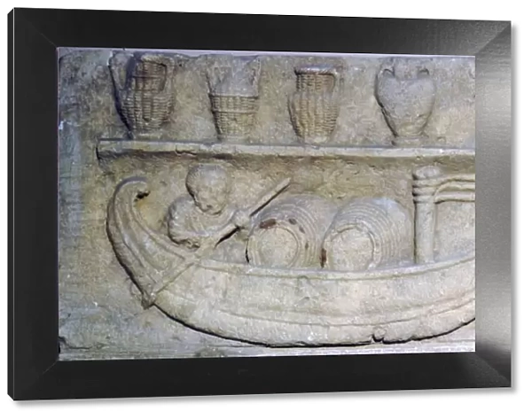 Roman relief of River Barge transporting barrels, c2nd century
