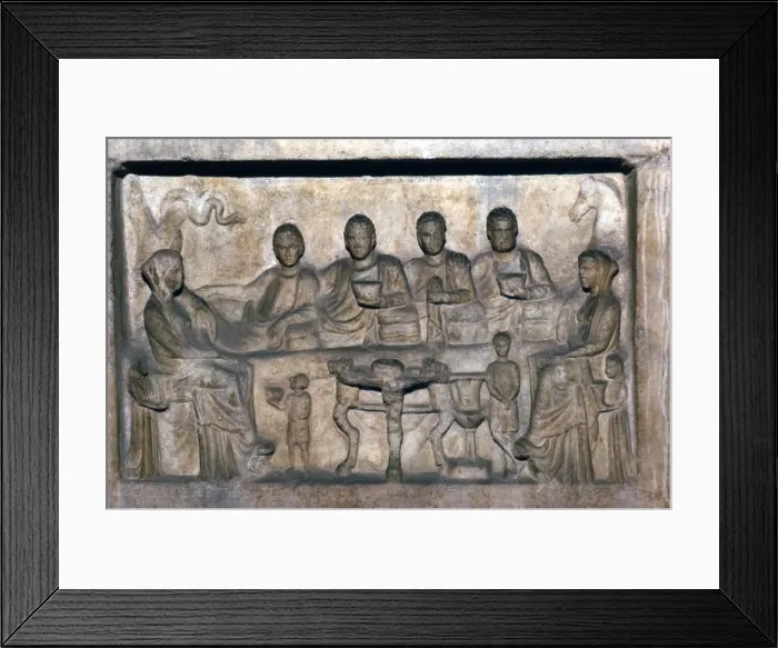 Framed Print : Banquet scene on funeral stele from Erdok, Turkey, Hellinistic period, c323 BC-31BC Framed Print : Banquet scene on funeral stele from Erdok, Turkey, Hellinistic period, c323 BC-31BC