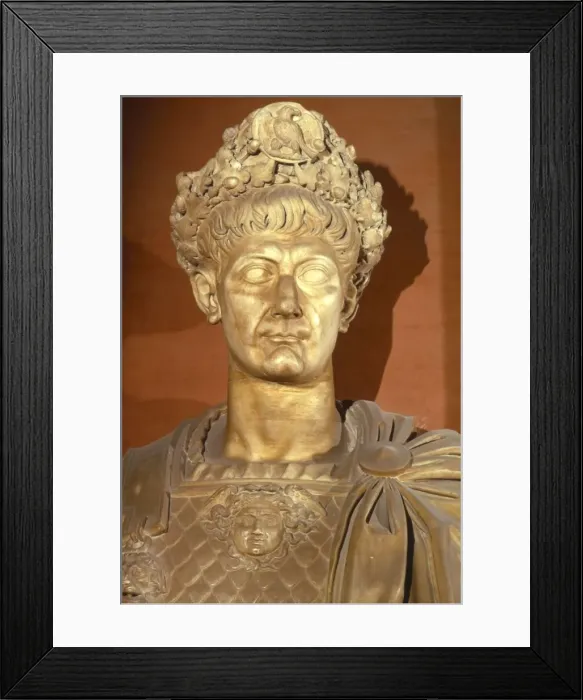 Framed Print : Bust of Nero, Roman Emperor AD54-68, in crown and chestplate, c1st century Framed Print : Bust of Nero, Roman Emperor AD54-68, in crown and chestplate, c1st century