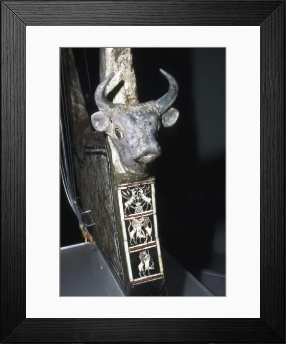 Framed Print : Bulls Head on Sounding Box of Harp, Royal Tombs of Ur, c2500 BC Framed Print : Bulls Head on Sounding Box of Harp, Royal Tombs of Ur, c2500 BC