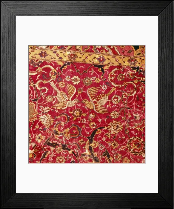 Framed Print : Detail of Persian Arabesque Emperor Carpet with Birds, 16th century Framed Print : Detail of Persian Arabesque Emperor Carpet with Birds, 16th century