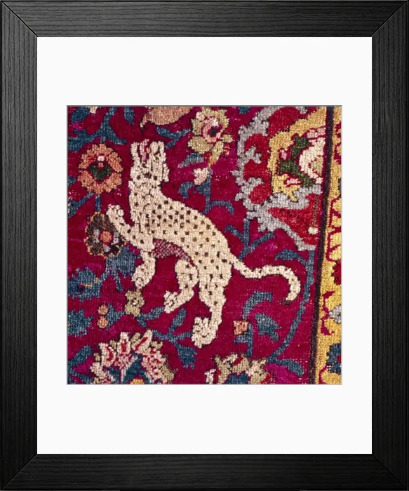 Framed Print : Detail feline on Persian Carpet, 16th century Framed Print : Detail feline on Persian Carpet, 16th century
