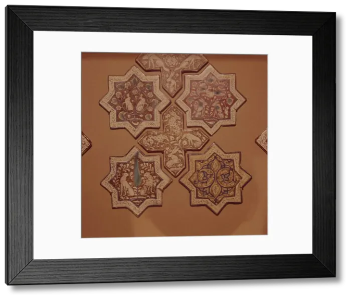 Framed Print : Six Kashian Persian Tiles with Inscription from Shahnameh, 13th century Framed Print : Six Kashian Persian Tiles with Inscription from Shahnameh, 13th century