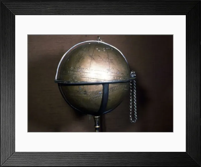 Framed Print : Persian Brass Celestial Globe Brass, engraved and inlaid with silver, 1430-1431. Artist: Muhammad ibn Jafar ibn Umar Framed Print : Persian Brass Celestial Globe Brass, engraved and inlaid with silver, 1430-1431. Artist: Muhammad ibn Jafar ibn Umar