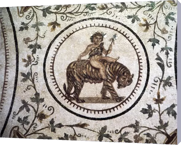 Infant Dionysus Riding on a Tiger, Roman mosaic detail at El Djem, Tunisia. c2nd century