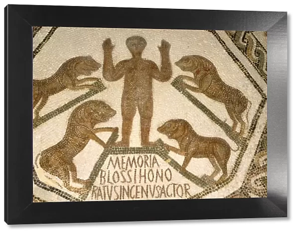 Early Christian  /  Roman mosaic of Christian attacked by lions, c1st-2nd century