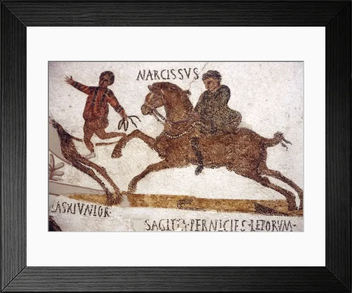 Framed Print : Horse and Rider, Roman Mosaic, c2nd-3rd century