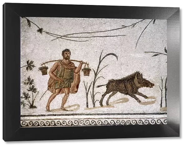 Roman Mosaic of Man and wild boar, c2nd-3rd century