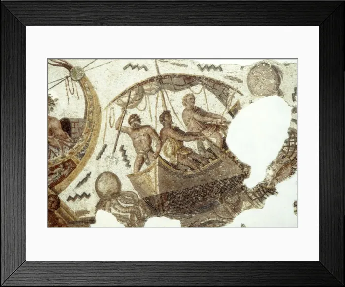 Framed Print : Roman Mosaic of Fishing Boat, c2nd-3rd century Framed Print : Roman Mosaic of Fishing Boat, c2nd-3rd century