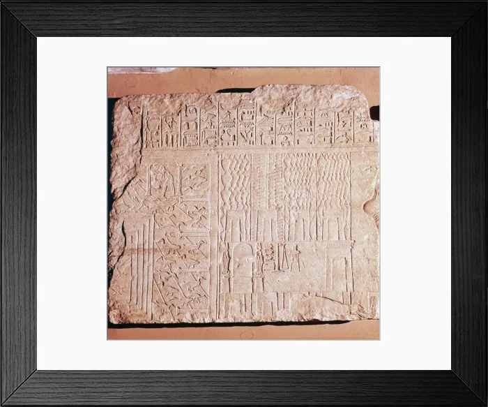 Framed Print : Egyptian Limestone Relief with scenes of Fields and Storehouses Framed Print : Egyptian Limestone Relief with scenes of Fields and Storehouses