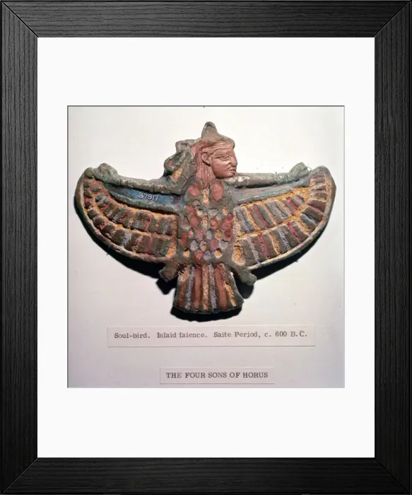 Framed Print : Egyptian Faience Soul-Bird, Saite Period: c600BC Framed Print : Egyptian Faience Soul-Bird, Saite Period: c600BC
