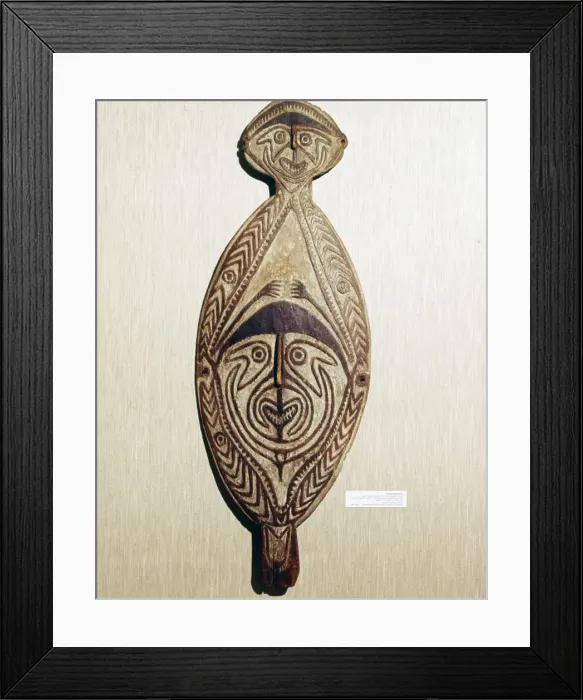 Framed Print : Ancestral Board, wood carved with two human faces Framed Print : Ancestral Board, wood carved with two human faces