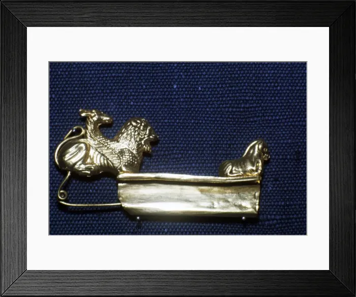 Framed Print : Etruscan Gold Fibula of Chimera, 6th century BC Framed Print : Etruscan Gold Fibula of Chimera, 6th century BC