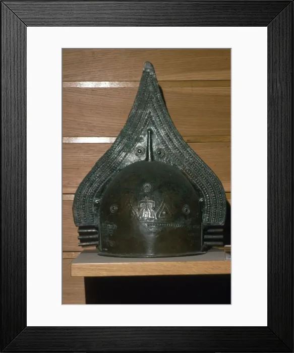Framed Print : Etruscan Bronze Crested Helmet, c7th century BC Framed Print : Etruscan Bronze Crested Helmet, c7th century BC