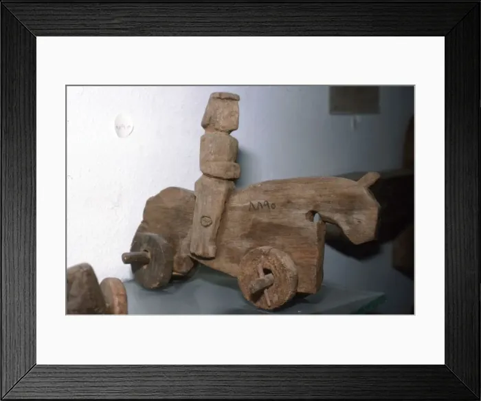 Framed Print : Coptic Wooden Wheeled toy, Horse & rider, c640-1500 Framed Print : Coptic Wooden Wheeled toy, Horse & rider, c640-1500