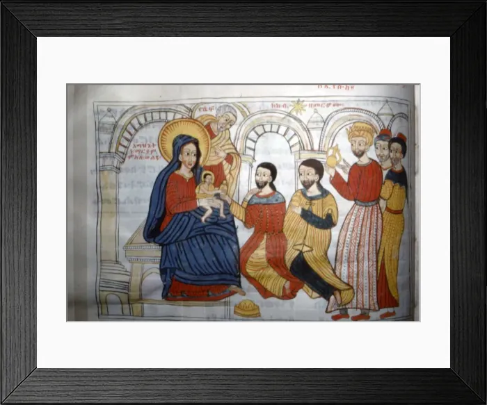 Framed Print : Ethopian Manuscript Illustration of the Adoration of the Magi, c1664-1667 Framed Print : Ethopian Manuscript Illustration of the Adoration of the Magi, c1664-1667
