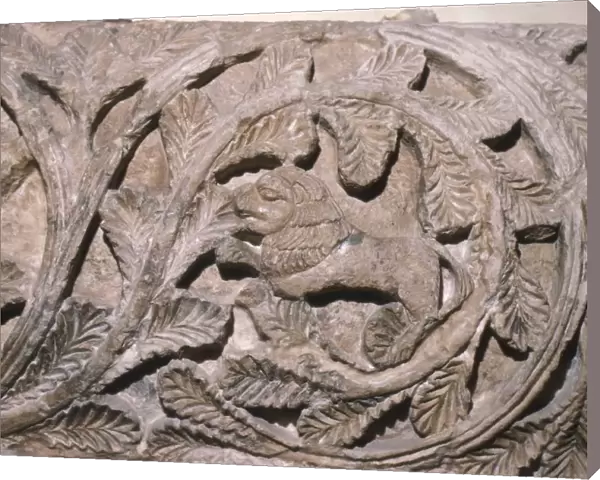 Coptic woodcarving of lion in foliage, c5th-7th century