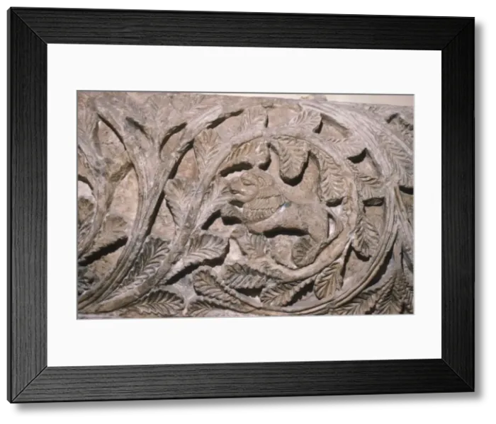 Framed Print : Coptic woodcarving of lion in foliage, c5th-7th century Framed Print : Coptic woodcarving of lion in foliage, c5th-7th century