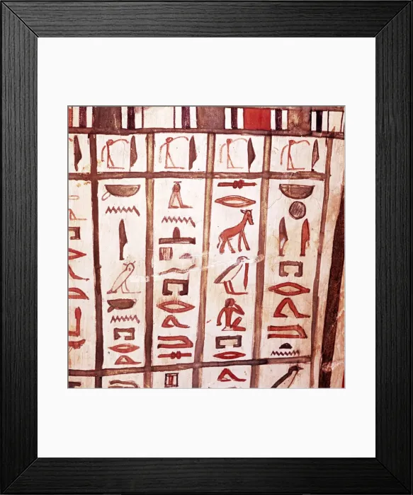 Framed Print : Hieroglyphs from wooden Mummy case of Pensenhor, from Thebes, c900 BC Framed Print : Hieroglyphs from wooden Mummy case of Pensenhor, from Thebes, c900 BC