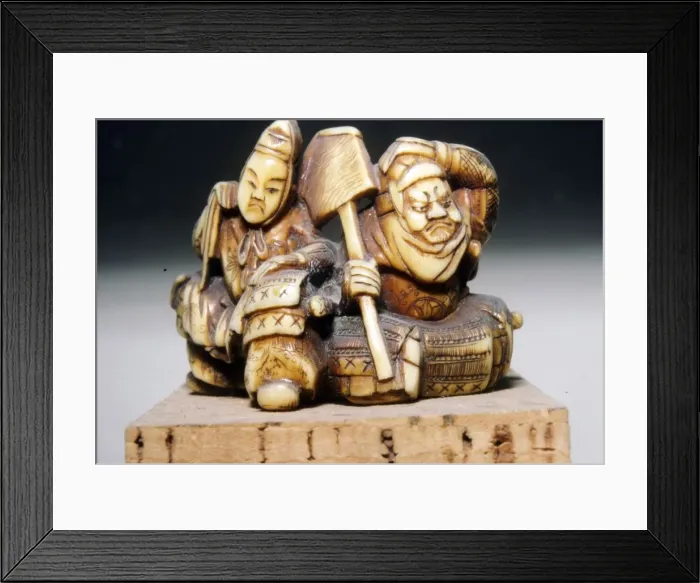 Framed Print : Japenese Netsuke, The Two Heroes, Benkei and Yoshitune, 19th century Framed Print : Japenese Netsuke, The Two Heroes, Benkei and Yoshitune, 19th century