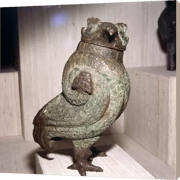 Chinese Bronze Wine-Vessel or Tsun, in form of Short-Eared Owl, 11th century BC-10th century BC