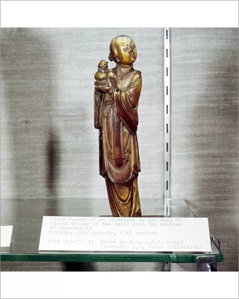 Attendant of Hsi Wang Mu and peaches of Immortal, Ivory Figure, Ming Dynasty