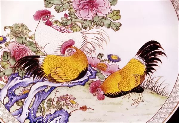 Cockerels, Famille Rose Enamel Porcelain Plate, Ch Ieh Lung, 1736-1795