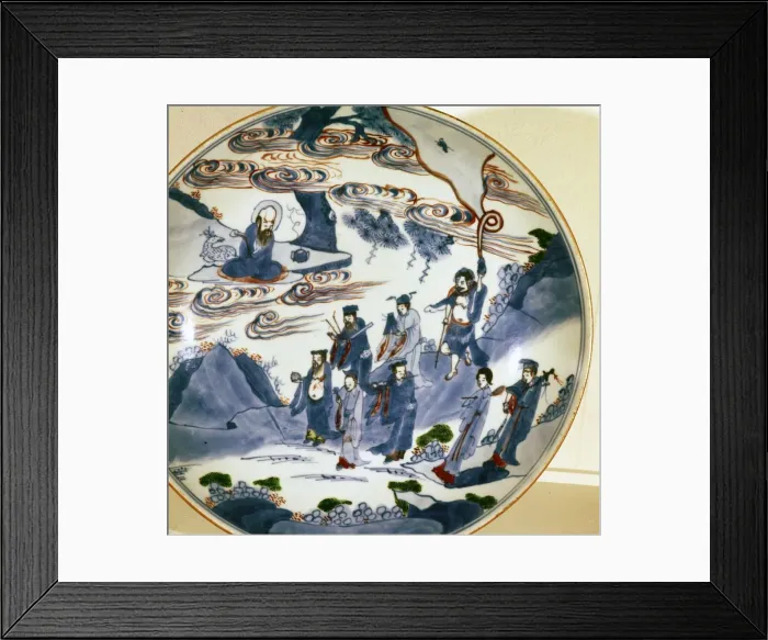 Framed Print : The immortals visit Shou-Lao, god of Longevity, Porcelain dish, 17th century Framed Print : The immortals visit Shou-Lao, god of Longevity, Porcelain dish, 17th century
