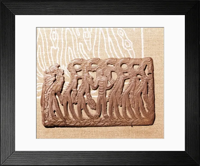 Framed Print : Bronze Plaque, illustrating Shamanism and Magic, Kama River Area, USSR, 3rd century BC-8th century